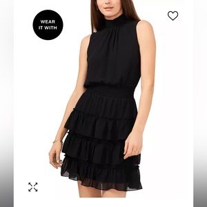 1.State Sleeveless Smocked Neck Dress with Ruffle Tiered Skirt